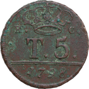 reverse: Napoli.  Ferdinando IV di Borbone (1759-1816).. 5 tornesi 1798 P sotto la ghirlanda