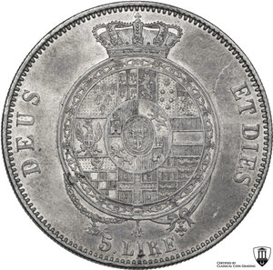 reverse: Parma.  Roberto I di Borbone con la reggenza di Maria Luisa (1854-1859). 5 lire 1858