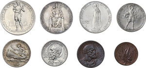 reverse: Roma.  Pio XI (1922-1939), Achille Ratti. Serie commemorativa 1929 di otto (8) valori comprendente 10 lire, 5 lire, 2 lire, lira, 50 centesimi, 20 centesimi, 10 centesimi e 5 centesimi