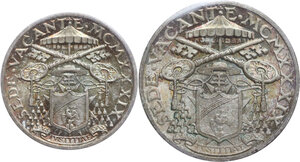 obverse: Roma - Città del Vaticano.  Sede Vacante (1939). Lotto di due (2) monete:  10 lire e 5 lire 1929