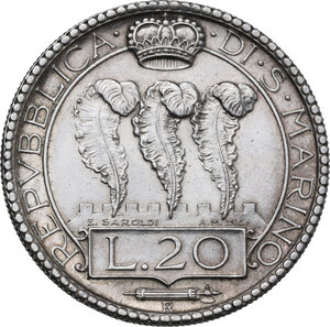 reverse: San Marino.  Seconda monetazione (1931-1938).. 20 lire 1935