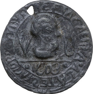 obverse: Venezia.  Spezieria Alla Testa d Oro. Imitativo. Tappo di teriaca 1603