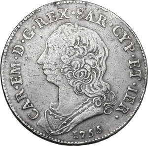 obverse: Carlo Emanuele III (1755-1773). Secondo periodo. Mezzo scudo nuovo 1755, Torino