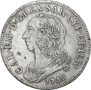 obverse: Carlo Emanuele III (1755-1773). Secondo periodo. Mezzo scudo nuovo 1759, Torino