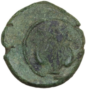 reverse: Coastal Etruria, Vetulonia.  Male Head Wearing Ketos Headdress Group.. AE Uncia, 3rd century BC