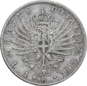 reverse: Vittorio Emanuele III (1900-1943). 1 lira 1905