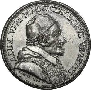 obverse: Alessandro VIII (1689-1691), Pietro Vito Ottoboni . Medaglia 1690 per la canonizzazione di Lorenzo Giustinian