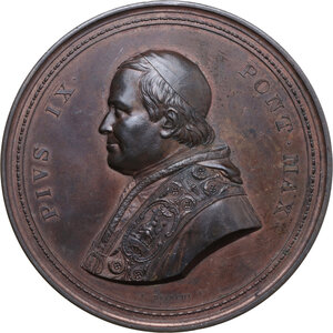 obverse: Pio IX  (1846-1878), Giovanni Mastai Ferretti.. Medaglia di massimo modulo 1854, Ricostruzione della Basilica di San Paolo