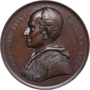 obverse: Leone XIII (1878-1903), Gioacchino Pecci. Medaglia annuale A. XII  per il restauro del chiostro Lateranense