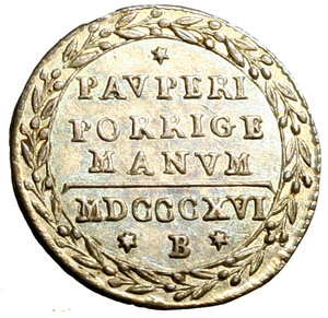 reverse: BOLOGNA. Pio VII (1800-1823) Grosso 1816/ XVI. Stemma R/ PAVPERI/ PORRIGE/ MANVM; all esergo, MDCCCXVI. Pag. 96A; Gig. 47.  AR    (g. 1,41)     FDC con fondi brillanti