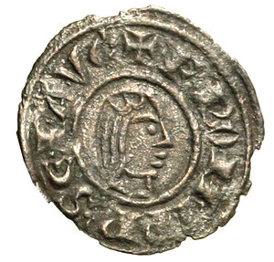 obverse: BRINDISI. Federico II di Svevia (1197-1250) Mezzo denaro 1244. Testa nuda a ds. R/ Aquila spiegata. Spahr 129; MEC 558.   MI    (g. 0,35)   MOLTO RARO   SPL
