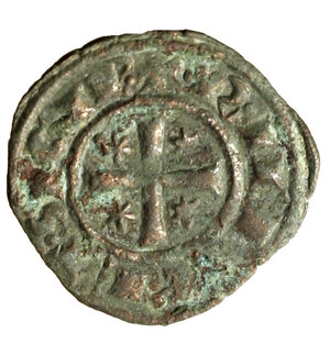 reverse: BRINDISI. Federico II di Svevia (1197-1250) Denaro 1249. F tra tre stelle R/ Croce con stelle nei quarti. Spahr 148; MEC 570.     (g. 0,8)   MI   +BB