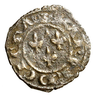 obverse: BRINDISI. Carlo I d Angiò (1266-1285). Denaro. Tre gigli R/ Croce tra globetti. Spahr 43.    MI    (g. 0,83)  RARO  +BB