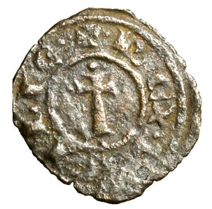 reverse: BRINDISI. Carlo I d Angiò (1266-1285). Denaro. Tre gigli R/ Croce tra globetti. Spahr 43.    MI    (g. 0,83)  RARO  +BB