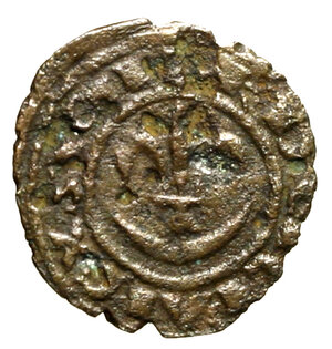 obverse: BRINDISI. Carlo I d Angiò (1266-1285). Denaro. Giglio su crescente R/ Croce gigliata. Spahr 47.    MI   (g. 0,56)  RARO   +BB