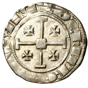 reverse: CIPRO. Ugo IV (1324-1359) Grosso. Il re in faldistorio di fronte con croce astile e globo R/ Croce con croci nei quarti. Malloy 73     AR     RARO   SPL