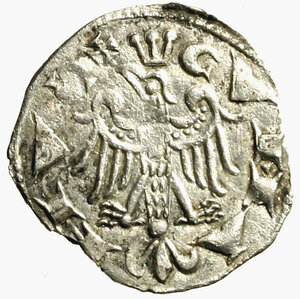 reverse: COMO. Federico II (1245-1250) Grosso da 4 denari imperiali.  Busto coronato volto a ds. con scettro e corona R/ Aquila coronata spiegata. MIR 264; Bell. 2    (g. 1,10)     AR      MOLTO RARO 