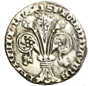 obverse: FIRENZE. Repubblica (I sem. 1406 - zecch.: Giovanni di Bicci Medici) Grosso guelfo. Giglio R/ S. Giovanni Battista in trono. Ber. 2096; MIR 58/9.     AR    (g. 2,4)    RARO    qSPL