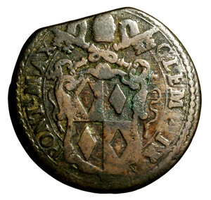 obverse: GUBBIO. Clemente IX (1667-1669) Mezzo baiocco. Stemma R/ MEZO/ BAIOC/ CO tra rami. CNI 5; Munt. 24   CU   (g. 7,01)  RARO     BB   