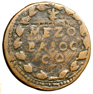 reverse: GUBBIO. Clemente IX (1667-1669) Mezzo baiocco. Stemma R/ MEZO/ BAIOC/ CO tra rami. Berman 1982; Munt. 25   CU   (g. 8,4)     RARO     qBB   