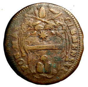 obverse: GUBBIO. Clemente XI (1700-1721)Mezzo baiocco. Stemma R/ MEZO/ BAIOC/CO tra rami. CNI 108; M. 269; B. 2498. RARO    ( g. 8,38)      CU    +BB