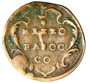 reverse: GUBBIO. Clemente XII (1730-1740)Mezzo baiocco. Stemma R/ stella/ MEZZO/ BAIOC/ CO in cartella.  ( g. 5,3)    RARO    CU    BB