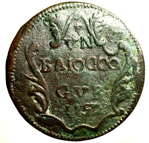 reverse: GUBBIO. Benedetto XIV (1740-1758)Baiocco 1752/ XII. Stemma R/ giglietto/ VN/ BAIOCCO/ GVBBIO/ 1752 in cartella.   (g. 8,56)   RARO    CU   +BB
