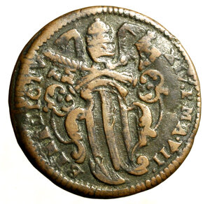 obverse: GUBBIO. Benedetto XIV (1740-1758) Mezzo baiocco 1746/ VII. Stemma R/ MEZZO/ BAIOCCO/ GVBBIO/ 1746/ stella in ghirlanda.    ( g. 5,63)    RARO    CU    SPL