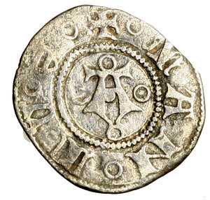 obverse: MANTOVA. Francesco I Gonzaga (1383-1407) Bolognino. Lettere ChUS a croce R/ Lettera A tra cerchietti. Bign. 1   (g. 0, 84)  AR     RARO     BB