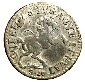 obverse: MANTOVA. Ferdinando Carlo (1669-1708) 10 soldi 1703. Crogiolo R/ Cavallo gradiente a ds. MIR 744/2; CNI 5d.    (g. )    AR     RARO    +BB