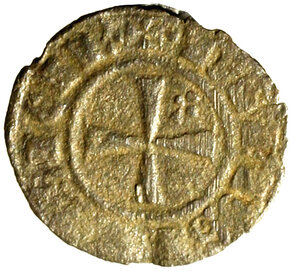 reverse: MESSINA. Federico II di Svevia (1197-1250) Denaro . Lettere IP abbreviate R/ Croce con trifoglio nel 2 quarto. Spahr 139; MEC 563   (g. 0,64)  MI    BB