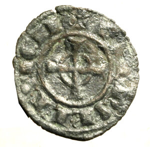 reverse: MESSINA. Federico II di Svevia (1197-1250). Denaro 1248. Lettere FR abbreviate/ stella. R/ Croce con cerchio. Spahr 143; MIR 103.   (g. 0,68)   MI    BB