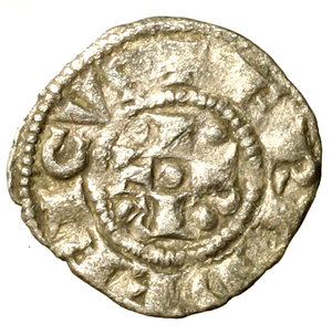 obverse: MILANO. Federico I Barbarossa (1162-1167) Denaro imperiale. Lettere IPRT a croce tra globetti R/ ME/ DIOLA/ NVM su tre riighe. MIR 59; Crippa 17a     AR   (g. 0,79)   NC     +BB