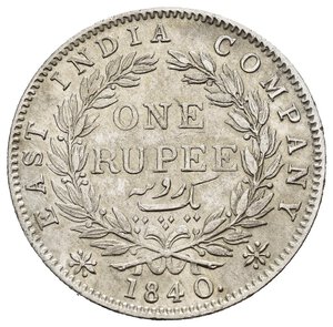 reverse: INDIA BRITANNICA. East India Company. Victoria. Rupia 1840. Ag. BB+