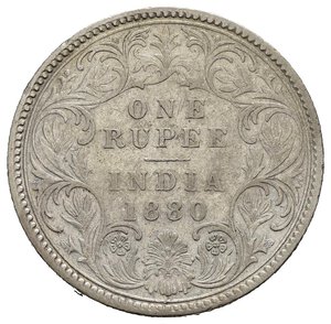 reverse: INDIA BRITANNICA. East India Company. Victoria. Rupia 1880. Ag. BB