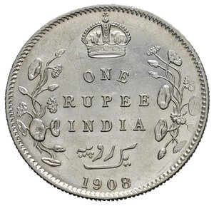 reverse: INDIA BRITANNICA. Edoardo VII. Rupia 1908. Ag. qFDC