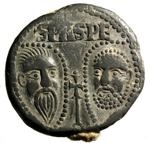 obverse: ROMA. Benedetto XI (1303-1304) Bolla plumbea. (Ø: mm. 36) Teste affiancate dei SS. Pietro e Paolo e croce astile; sopra, S PA S PE R/ BENE/ DICTUS/ PP : XI .      PB     MOLTO RARA   +BB