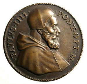 obverse: ROMA. Paolo IV (1555-1559) Medaglia. (29,3 mm). Busto a ds. con camauro e mozzetta. R/ S. Pietro alla pesca. Modesti 492.    AE    RARA    qFDC