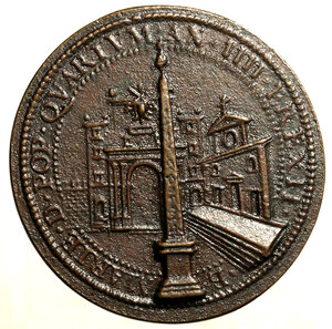 reverse: ROMA. Sisto V (1585-1590) Medaglia A/ V per l eelevazione dell obelisco di Piazza del Popolo (Opus: Nicolò de Bonis) (Ø: mm. 35) Busto a sn. R/ L obelisco di Piazza del popolo. Modesti 864.     AE     RARO   SPL