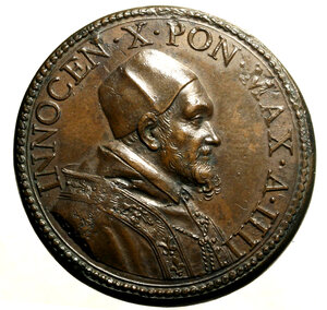 obverse: ROMA. Innocenzo X (1644-1655) Medaglia A/ IV. (Opus: G. Morone) (Ø: mm. 35). Busto a ds. R/ Veduta interna della Basilica Vaticana. Miselli 409     AE    RARO     FDC