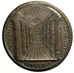 reverse: ROMA. Innocenzo X (1644-1655) Medaglia A/ IV. (Opus: G. Morone) (Ø: mm. 35). Busto a ds. R/ Veduta interna della Basilica Vaticana. Miselli 409     AE    RARO     FDC