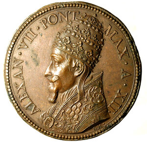 obverse: ROMA. Alessandro VII (1655-1667) Medaglia A/ XII. per la fortificazione del Quirinale (Opus: G. Morone) (Ø: mm. 41). Busto a sn. con triregno e piviale R/ Veduta prospettica dell ospedale di S. Spirito; in alto, la colomba di Santo Spirito raggiante. Miselli 634     AE    RARO     qFDC