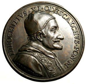 obverse: ROMA. Innocenzo XI (1676-1689) Medaglia 1676 (opus: Giovanni Hamerani) (mm. 37) Busto del Pontefice a ds. con camauro, mozzetta e stola su cui insegne della casata; sul taglio della spalla, OPVS HAMERANI. R/ Processione in S. Pietro con trasporto del Papa sulla sedia gestatoria; in basso, 1676. Miselli 91; Börner 1231.    AE    FDC