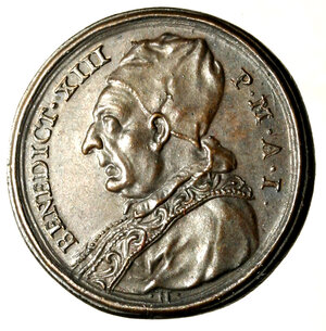 obverse: ROMA. Benedetto XIII (1724-1730) Medaglia A/I. (Ø 24 mm.) Busto a sn. R/ Rosa. Miselli 182.       AE      RARO    FDC