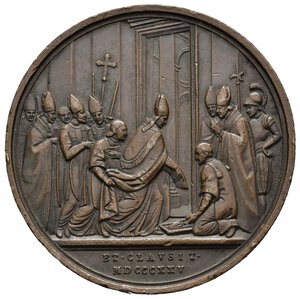 reverse: Medaglie Papali – Leone XII (1823-1829) – Porta Santa – Rarissima. Medaglia straordinaria non portativa emessa il 24 dicembre 1825 a ricordo della chiusura della Porta Santa Vaticana. D/ legenda LEO XIII PONT MAX ANNO III busto con stola e mozzetta verso d. sotto G. GIROMETTI F. R/ legenda ET CLAVSIT MDCCCXXV il Papa assistito dalla corte chiude la Porta Santa. Opus Giuseppe Girometti. Medaglia in Bronzo (AE) (ø 42.8mm, 36.5gr.). Conservazione SPL. Riferimenti Patrignani 49, Mazio 586.  Rarissima (RRR).