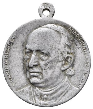 obverse: Medaglie Religiose - Cardinale A. Richelme - Anno Giubilare 1922. Medaglia portativa con appiccagnolo, emessa a ricordo del Cardinale Richelme nel 1922. Al dritto busto a s. del Cardinale Richelme intorno legenda CARD A RICHELME ANNO GIUBILARE MCMXXII. Al rovescio fedeli irraggiati dallo Spirito Santo in basso A. BARBIERI. Medaglia in Alluminio (AL) (ø 32.4mm, 4.2gr.). Conservazione MB/BB