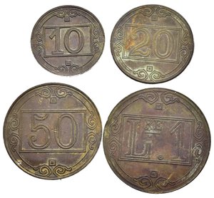 obverse: Gettoni. Lotto di 4 gettoni di diversi valori (10 - 20 - 50 centesimi, 1 lira)