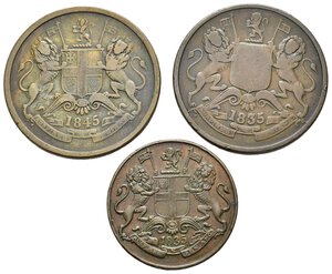 obverse: Monete Mondiali. India Britannica. East India Company. Lotto di 3 monete. Cu. 1/2 Anna 1845 - 1835; 1/4 Anna 1835. BB