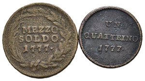 obverse: Regno Lombardo Veneto – Maria Teresa D’Asburgo (1740-1780) - ½ soldo 1777 MIR 441/1 (scritte grosse) – 1 Quattrino 1777 MIR 442/1 (Non Comune). Conservazione MB/BB 