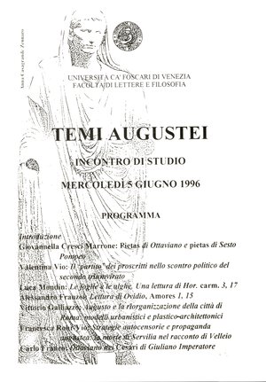 obverse: AA.-VV. -  Temi Augustei. Incontro di studio Mercoledì 5 Giugno, 1996. Amsterdam, 1998.  pp 121, illustrazioni nel testo. rilegatura editoriale, ottimo stato.